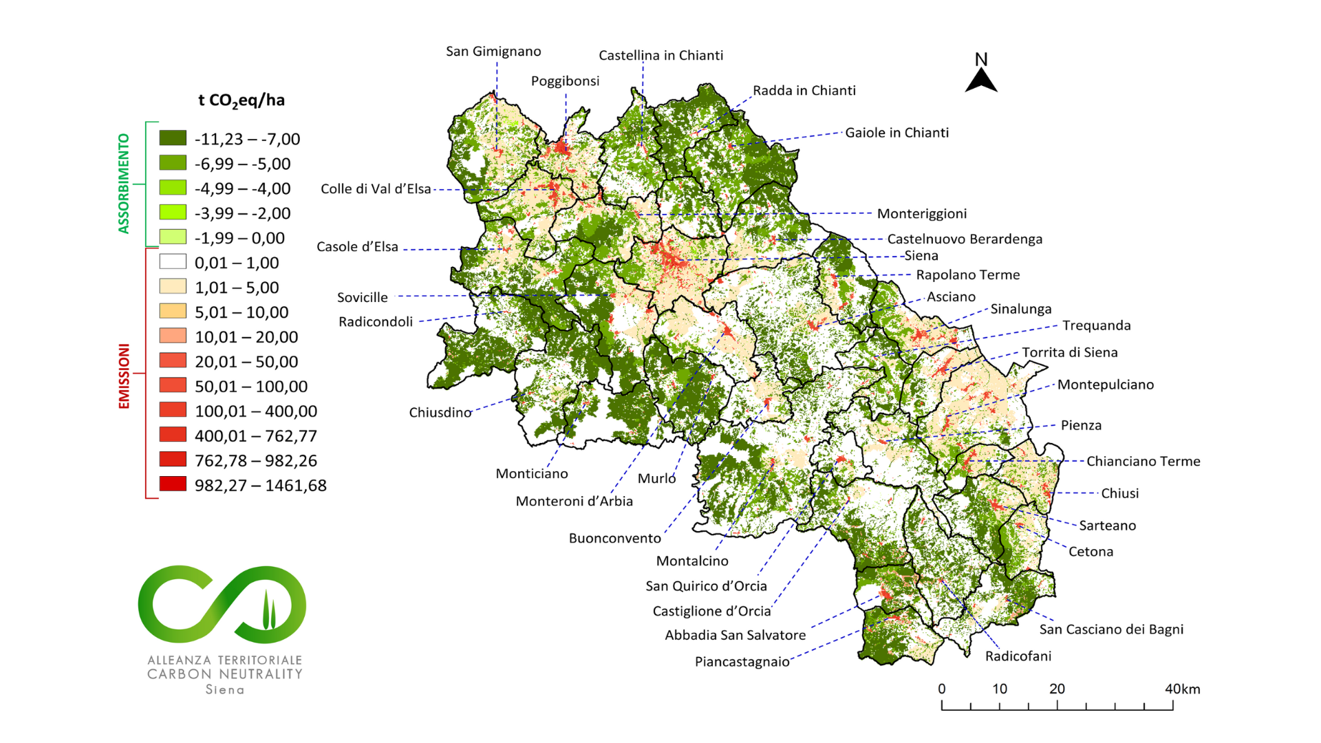 mappa emissioni e assorbimento gas serra Provincia di Siena